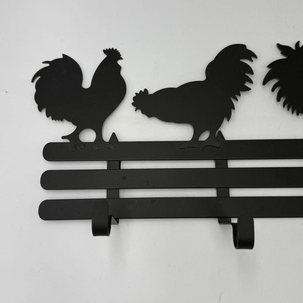 Unbranded Rooster Wall Hook Rack Home Black Metal Farmhouse Decor 4 Hooks